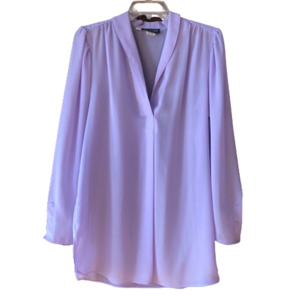 Vintage 80s Sheer Ethereal Lavender Puff Sleeve V-Neck See Through Tunic Blouse - Picture 3 of 13